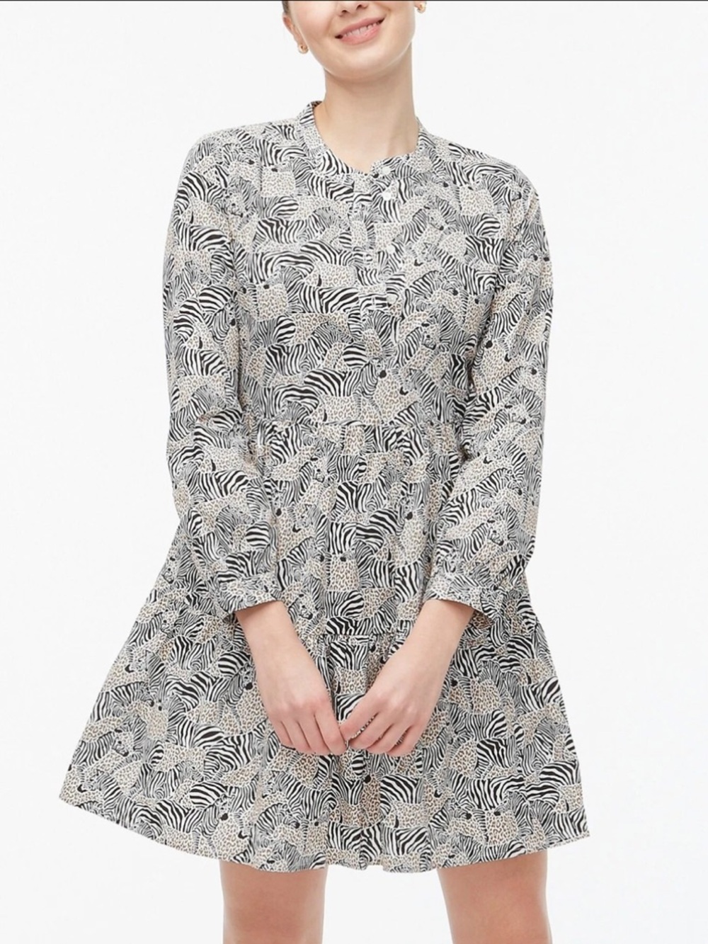 J.Crew Zebra Leopard Animal Print Tiered Mini‎ Dress XXS